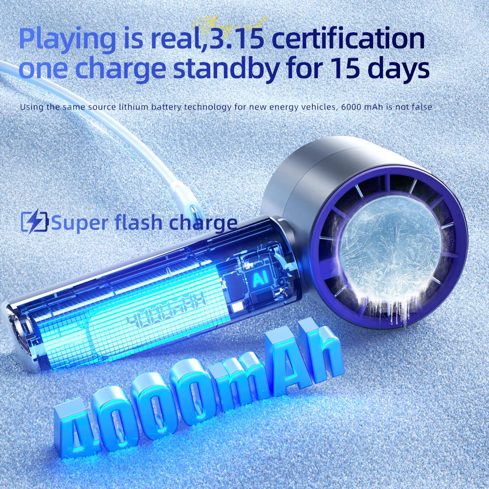 2024 High-Speed Handheld Electric Fan with Semiconductor Refrigeration, 4000mAh USB Rechargeable Portable Outdoor Fan
