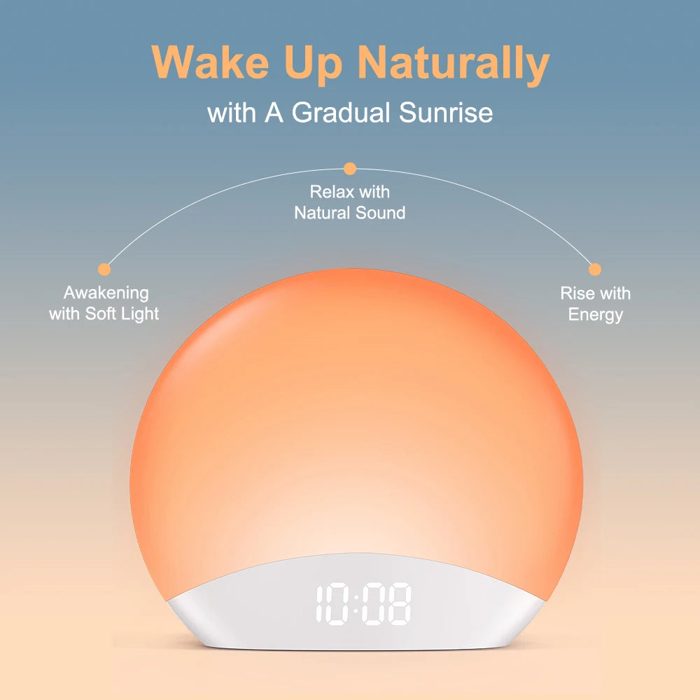 Awakening Wake up Sunrise Alarm Clock Table Clock Dimmable with 3 Ring 8 Nightlight 26 Sound Sleep Timer Night Light