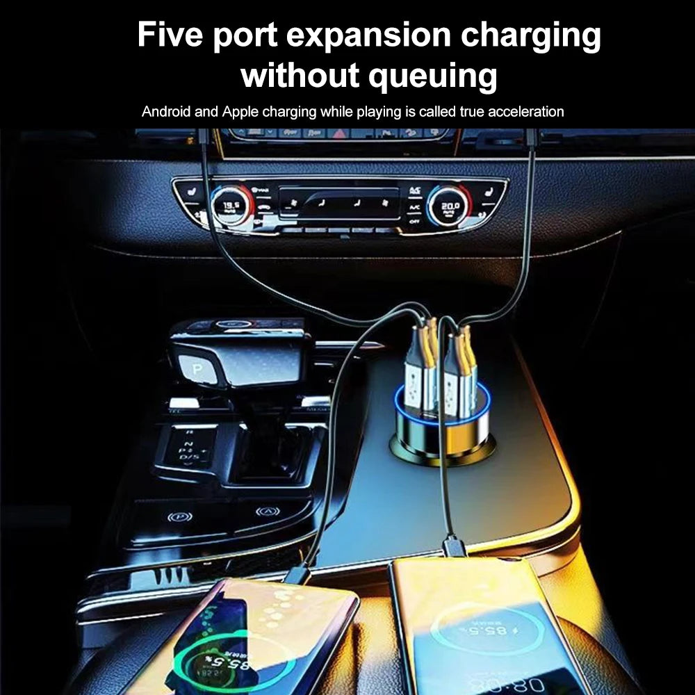 250W PD Car Charger QC3.0 Fast Charge Two to Six Port Car Cigarette Lighter Plug Car Charger Flash Charge with Digital Display