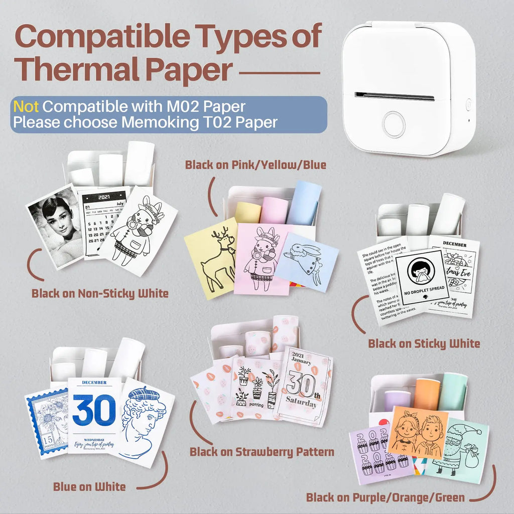 Phomemo T02 Wireless Pocket Thermal Printer Portable Mini Wirelessly BT Connect 203Dpi Photo Label Memo List Printing Clearly