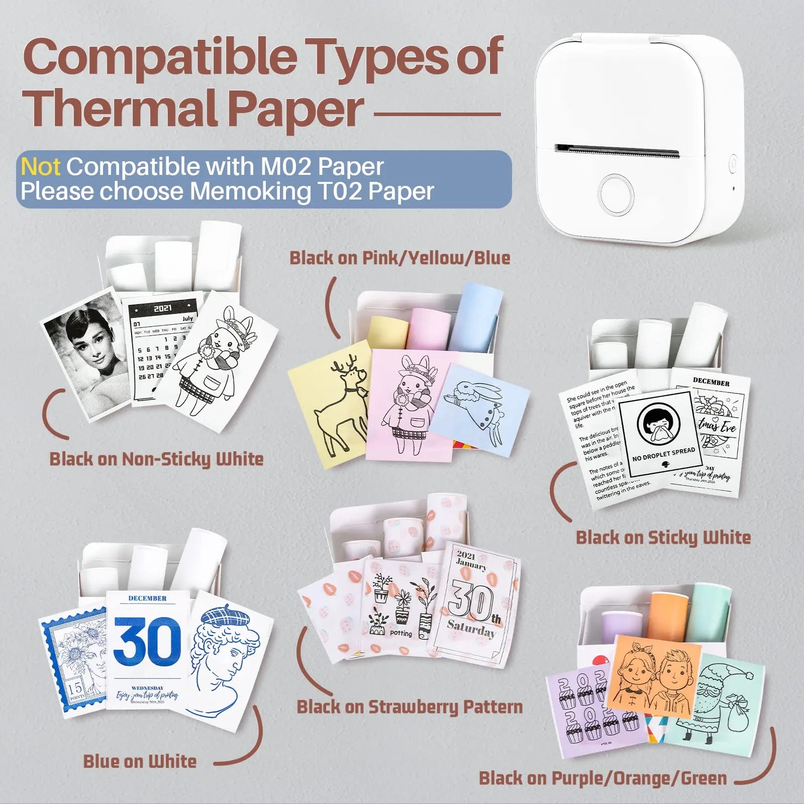 Phomemo T02 Wireless Pocket Thermal Printer Portable Mini Wirelessly BT Connect 203Dpi Photo Label Memo List Printing Clearly