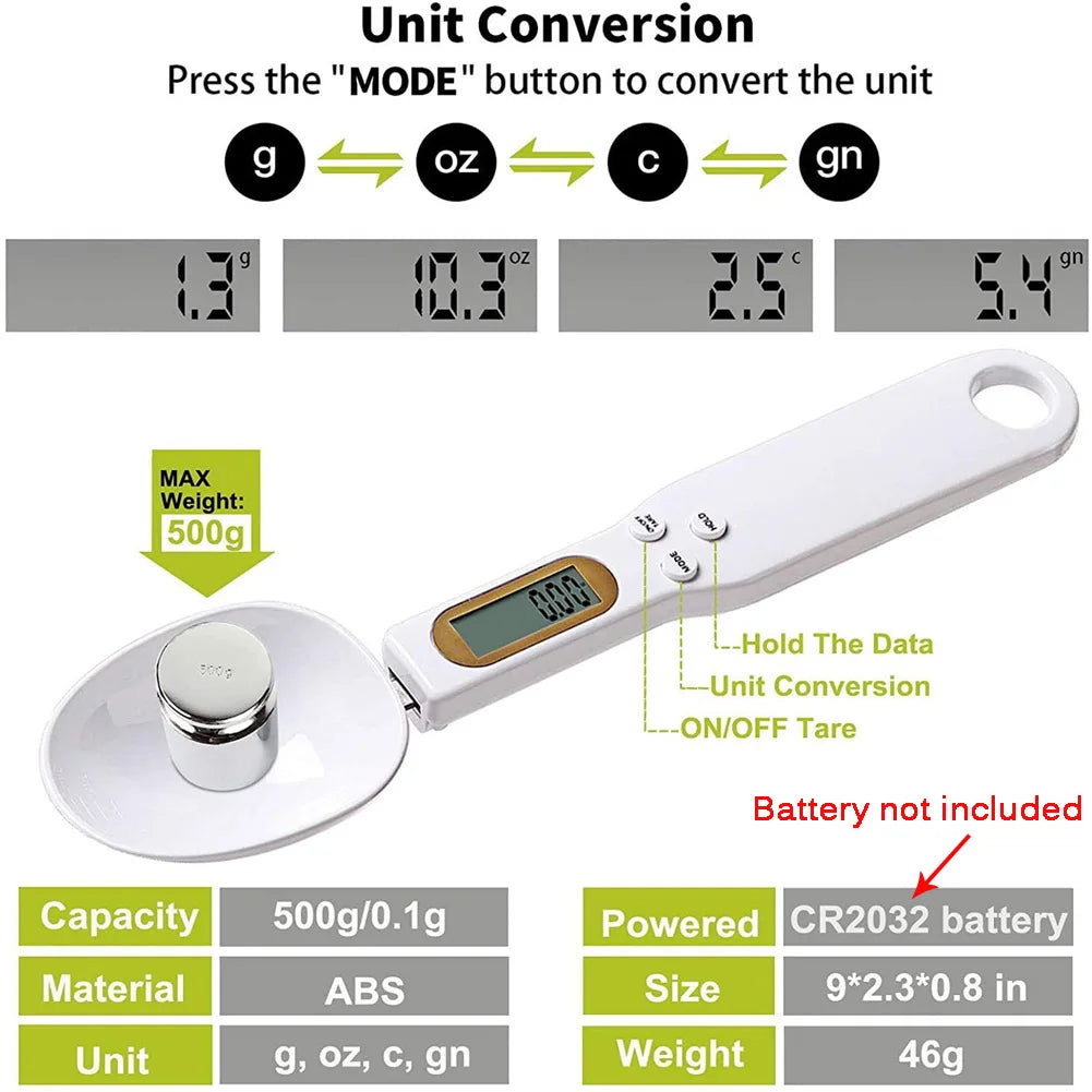 LCD Digital Kitchen Scale Electronic Cooking Food Weight Measuring Spoon 500G 0.1G Coffee Tea Sugar Spoon Scale Kitchen Tool